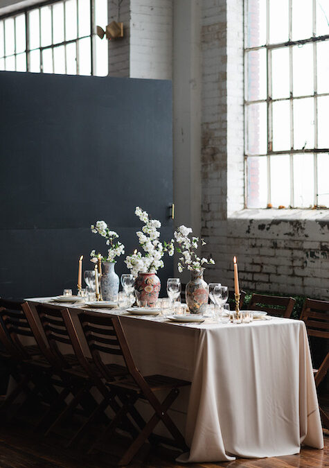 faux floral bouquet in industrial venue