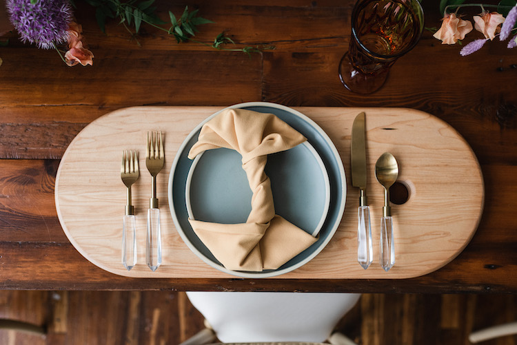 mustard napkin and acrylic flatware