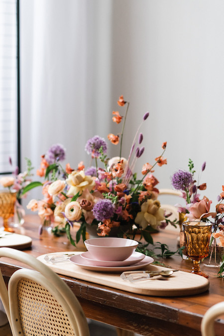 amber goblet with lilac floral