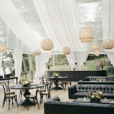 black wood table for events