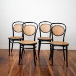 black and rattan vintage bentwood chair set of 6
